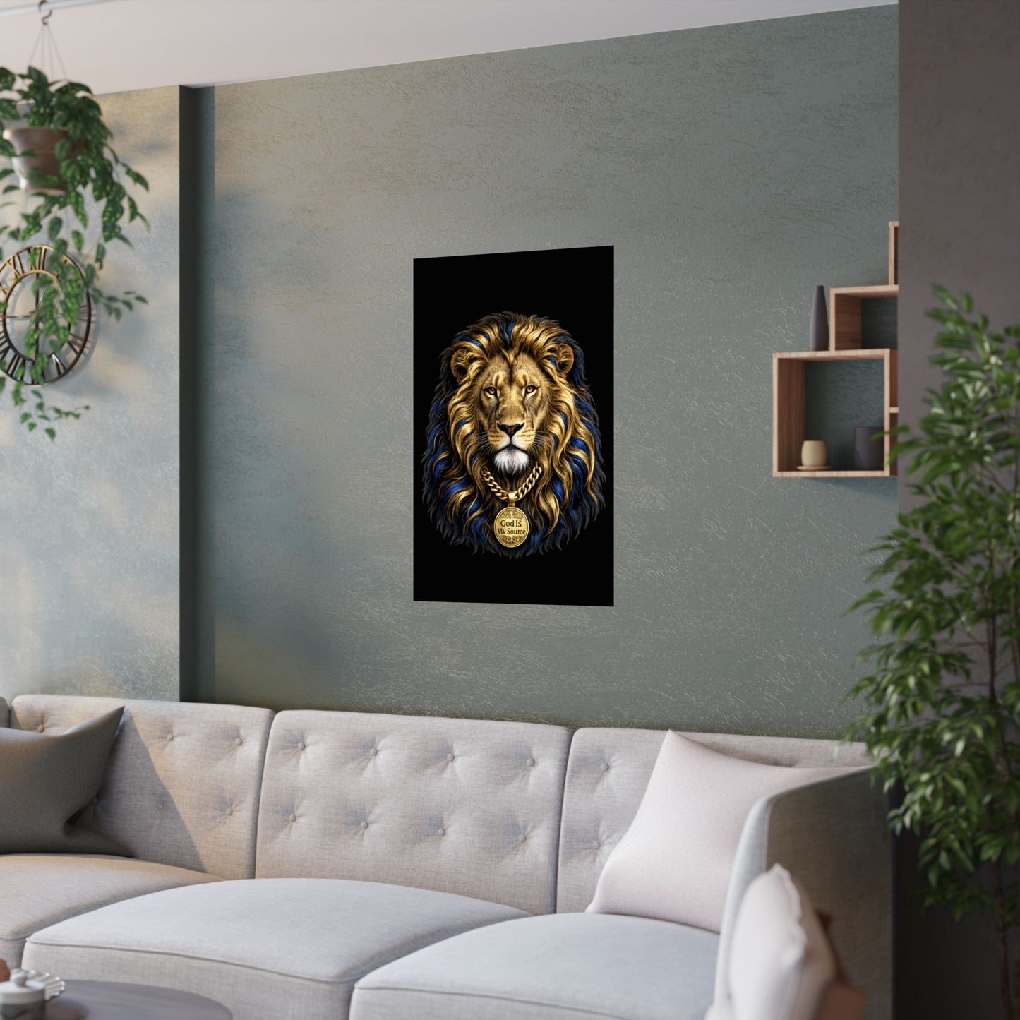 God Is My Source Lion Satin Poster | Christian Wall Art