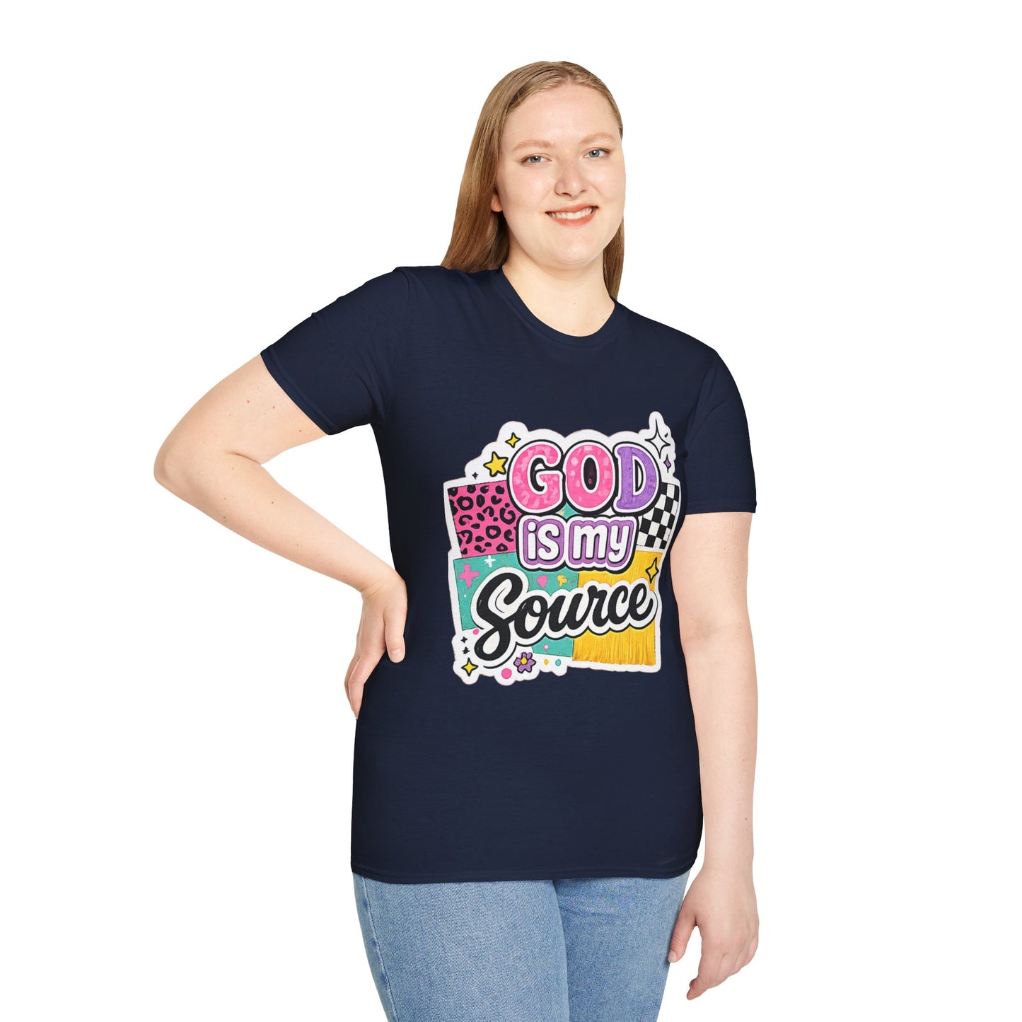 God Is My Source T‑Shirt — Colorful Faith Graphic Tee--Retro Christian Graphic Tee