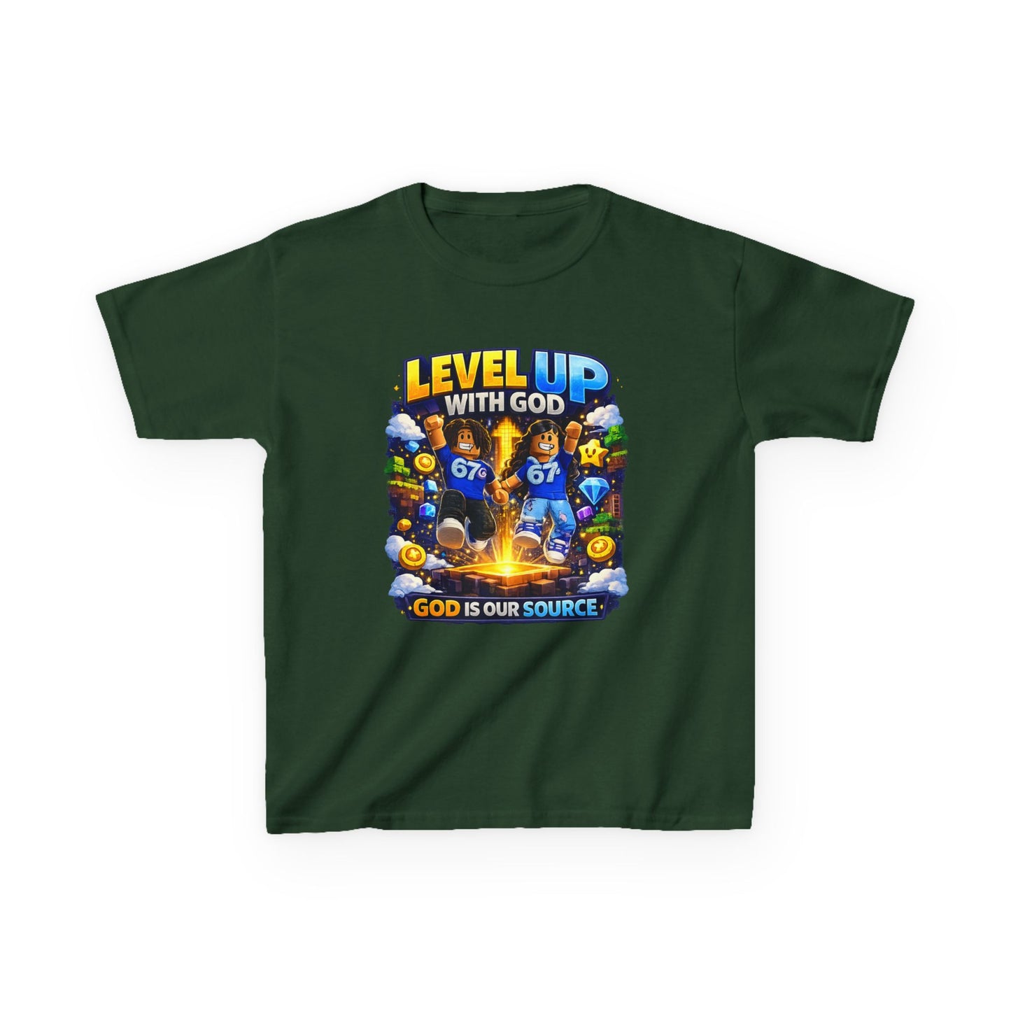 Level Up With God™ Kids Personalized Christian T-Shirt | Upload Your Own Avatar | Faith-Based Custom Tee