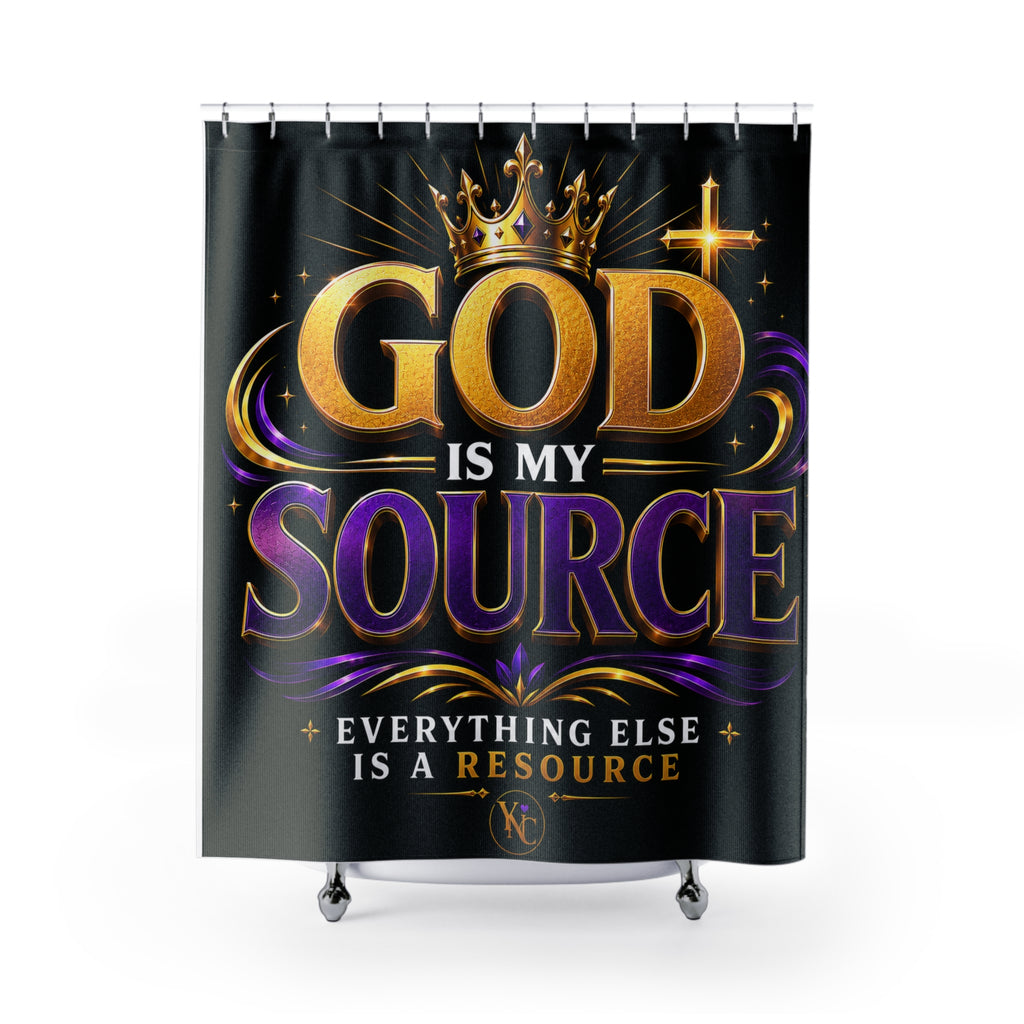 God Is My Source Shower Curtain | Christian Bathroom Decor | Inspirational Faith Bath Curtain | Religious Home Decor