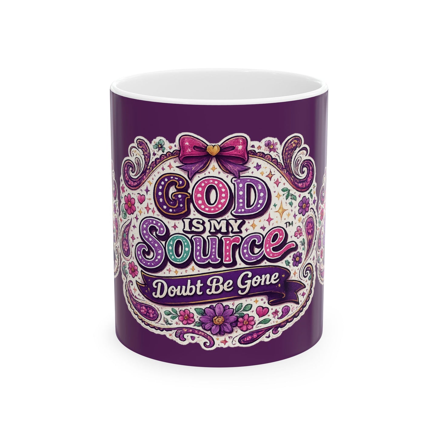 God Is My Source Mug | Faith Coffee Cup, Doubt Be Gone Scripture Design