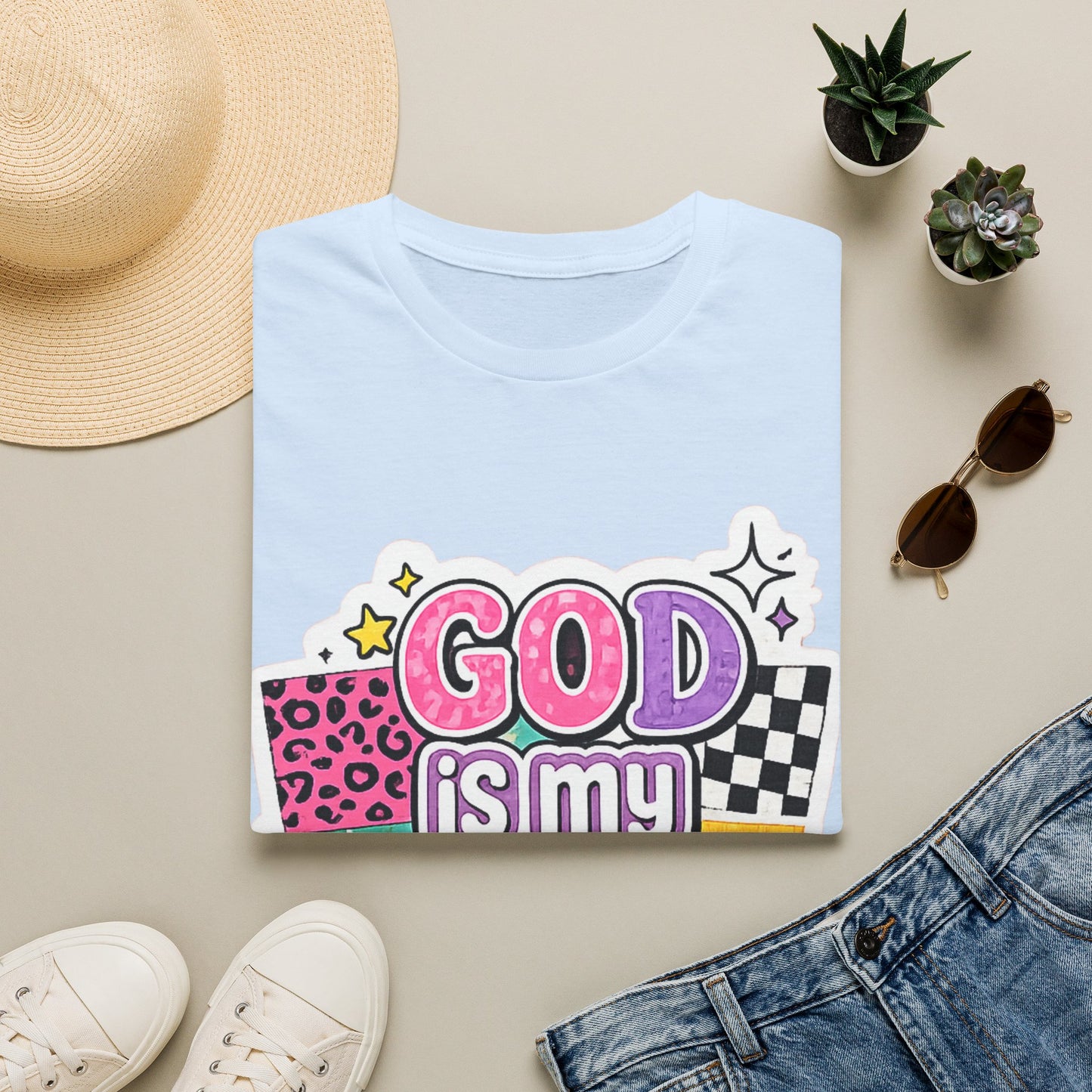 God Is My Source T‑Shirt — Colorful Faith Graphic Tee--Retro Christian Graphic Tee