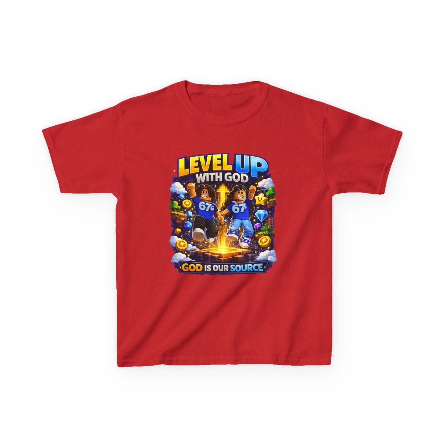 Level Up With God™ Kids Personalized Christian T-Shirt | Upload Your Own Avatar | Faith-Based Custom Tee