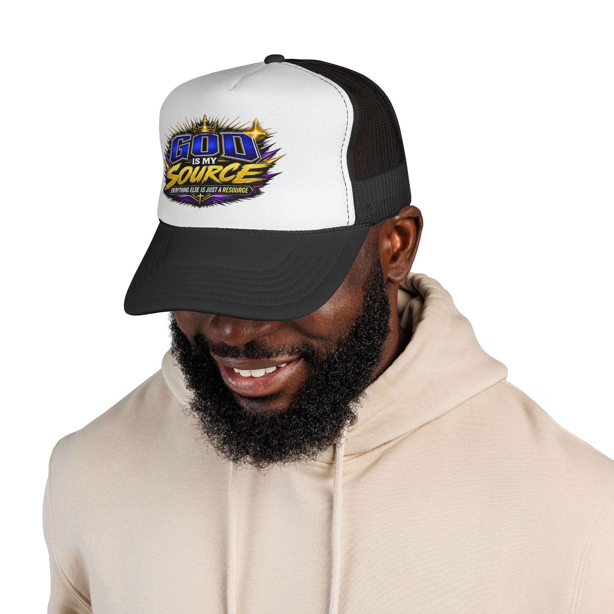 God Is My Source Christian Trucker Hat | Adjustable Mesh Snapback Cap for Men & Women