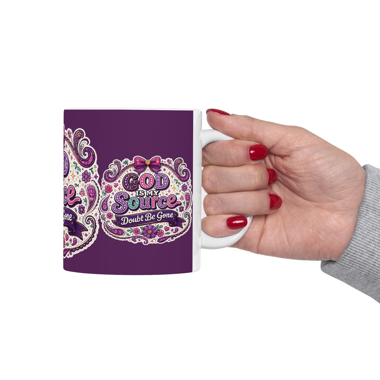 God Is My Source Mug | Faith Coffee Cup, Doubt Be Gone Scripture Design