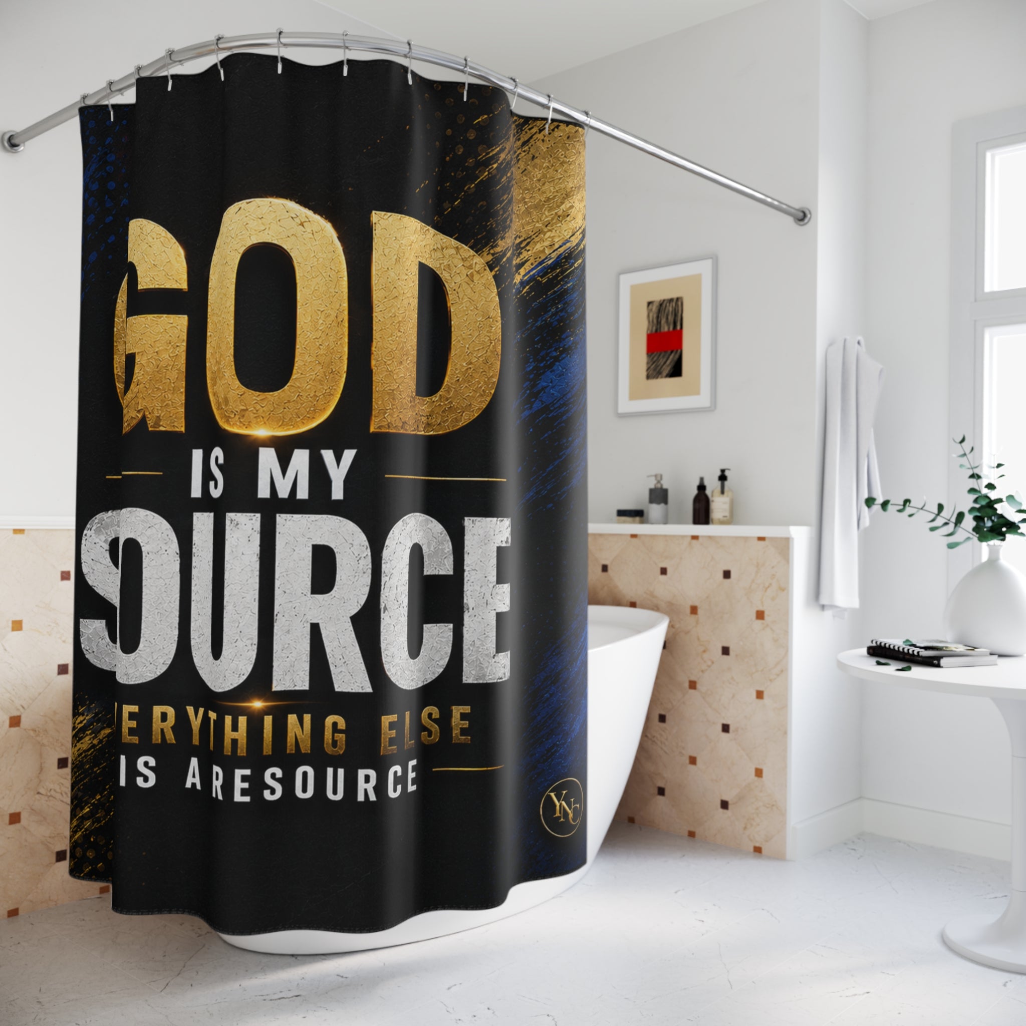 God Is My Source Shower Curtain | Christian Bathroom Decor | Inspirational Faith Bath Curtain | Religious Home Decor