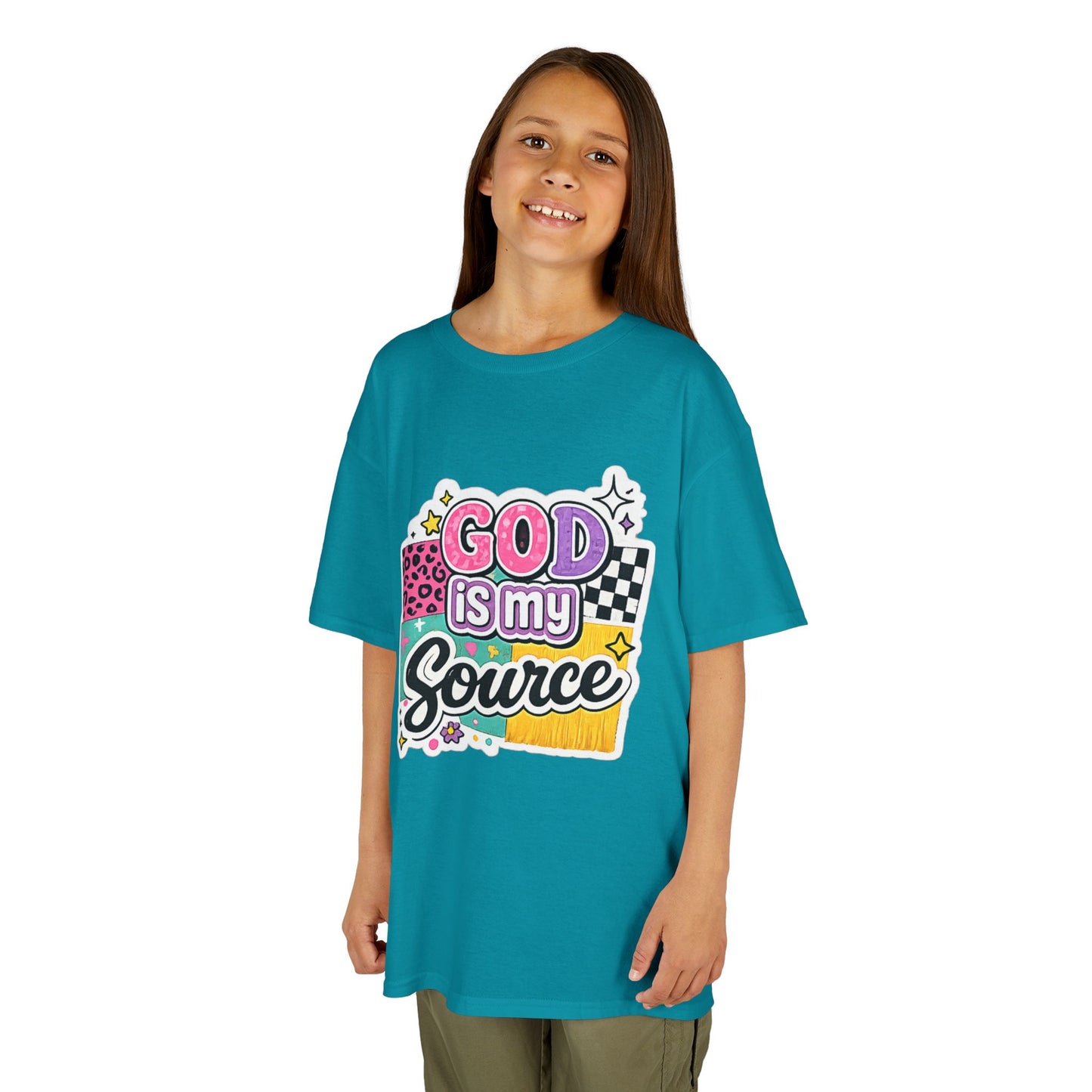 God Is My Source™ Kids Christian T-Shirt | Retro Faith Graphic Tee |