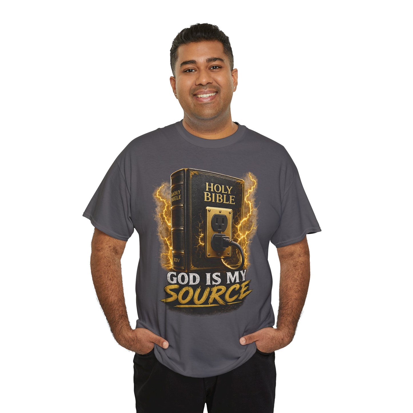 God Is My Source T-Shirt | Holy Bible Power Outlet Christian Tee | Unisex Heavy Cotton Tee