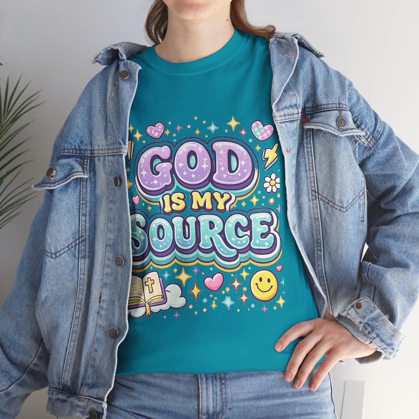 God Is My Source T-Shirt | Christian Faith Tee, Pastel Cute Design