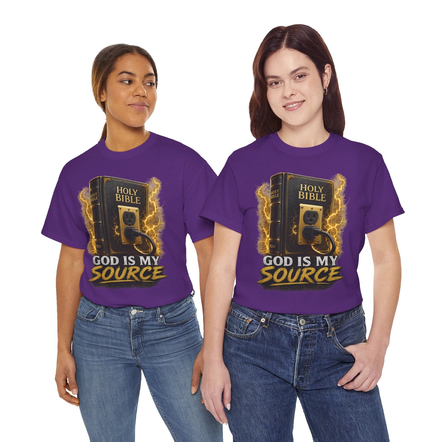 God Is My Source T-Shirt | Holy Bible Power Outlet Christian Tee | Unisex Heavy Cotton Tee