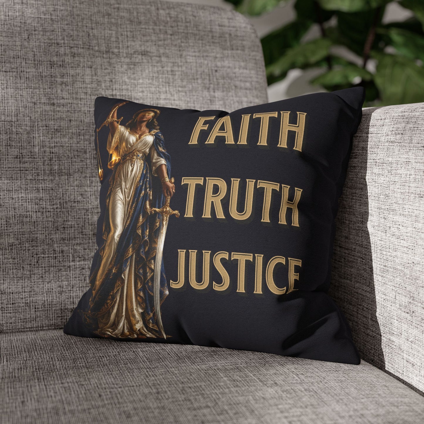 Lady of Justice Throw Pillow Cover | Faith • Truth • Justice Decorative Pillow