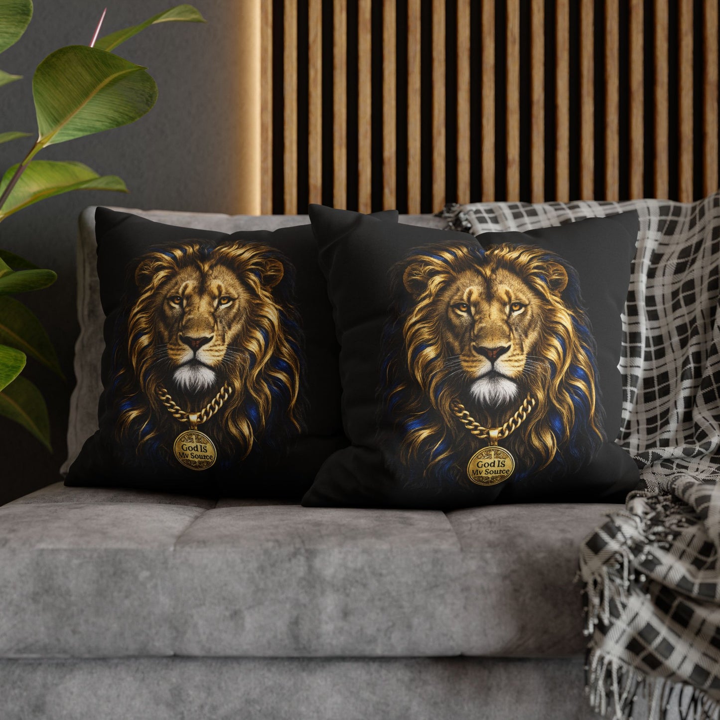 God Is My Source Lion Pillow Cover | Christian Decorative Throw Pillow Cover | Faith-Inspired Home Décor | Double-Sided Print