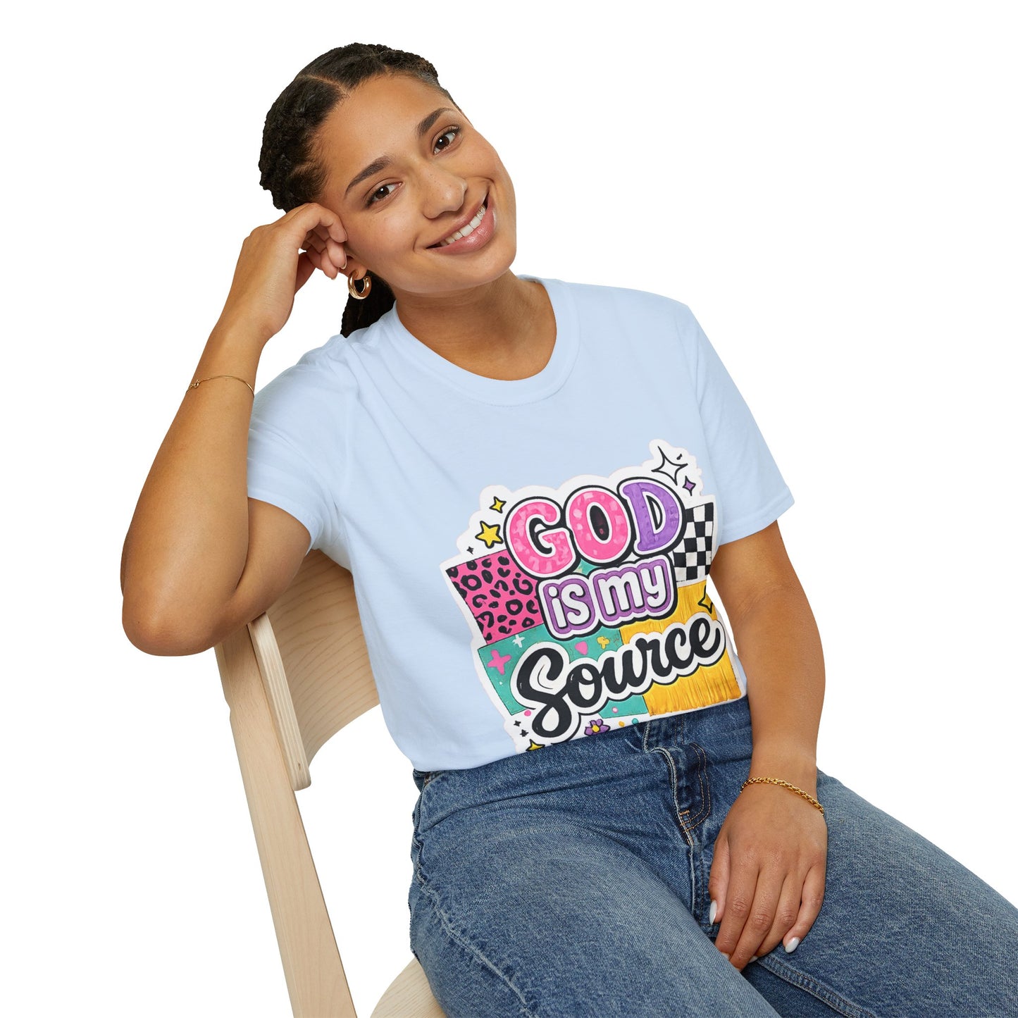 God Is My Source T‑Shirt — Colorful Faith Graphic Tee--Retro Christian Graphic Tee