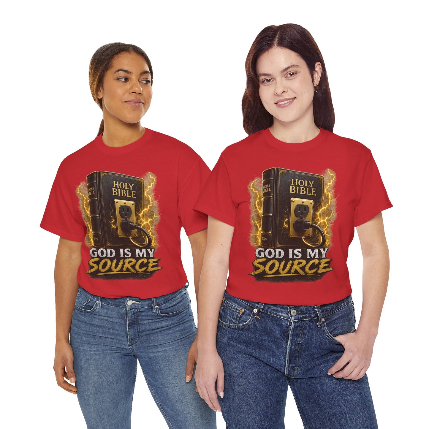 God Is My Source T-Shirt | Holy Bible Power Outlet Christian Tee | Unisex Heavy Cotton Tee