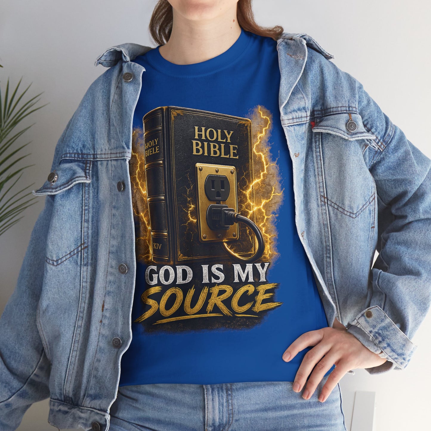 God Is My Source T-Shirt | Holy Bible Power Outlet Christian Tee | Unisex Heavy Cotton Tee