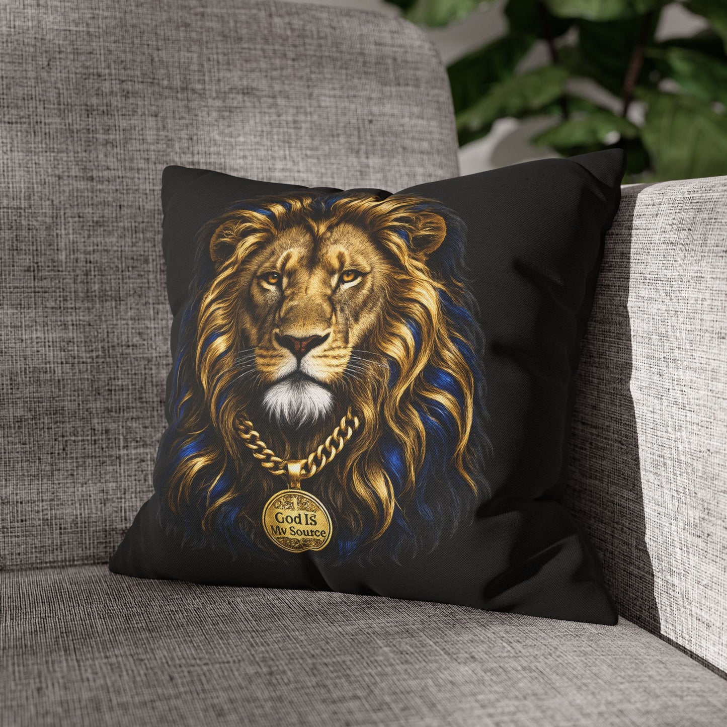 God Is My Source Lion Pillow Cover | Christian Decorative Throw Pillow Cover | Faith-Inspired Home Décor | Double-Sided Print