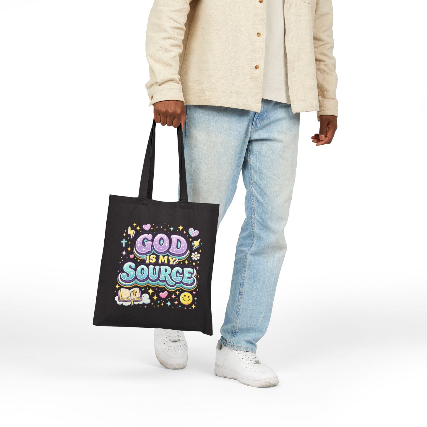 God Is My Source Tote Bag | Faith Illustration | Bible | Cute Pastel Design