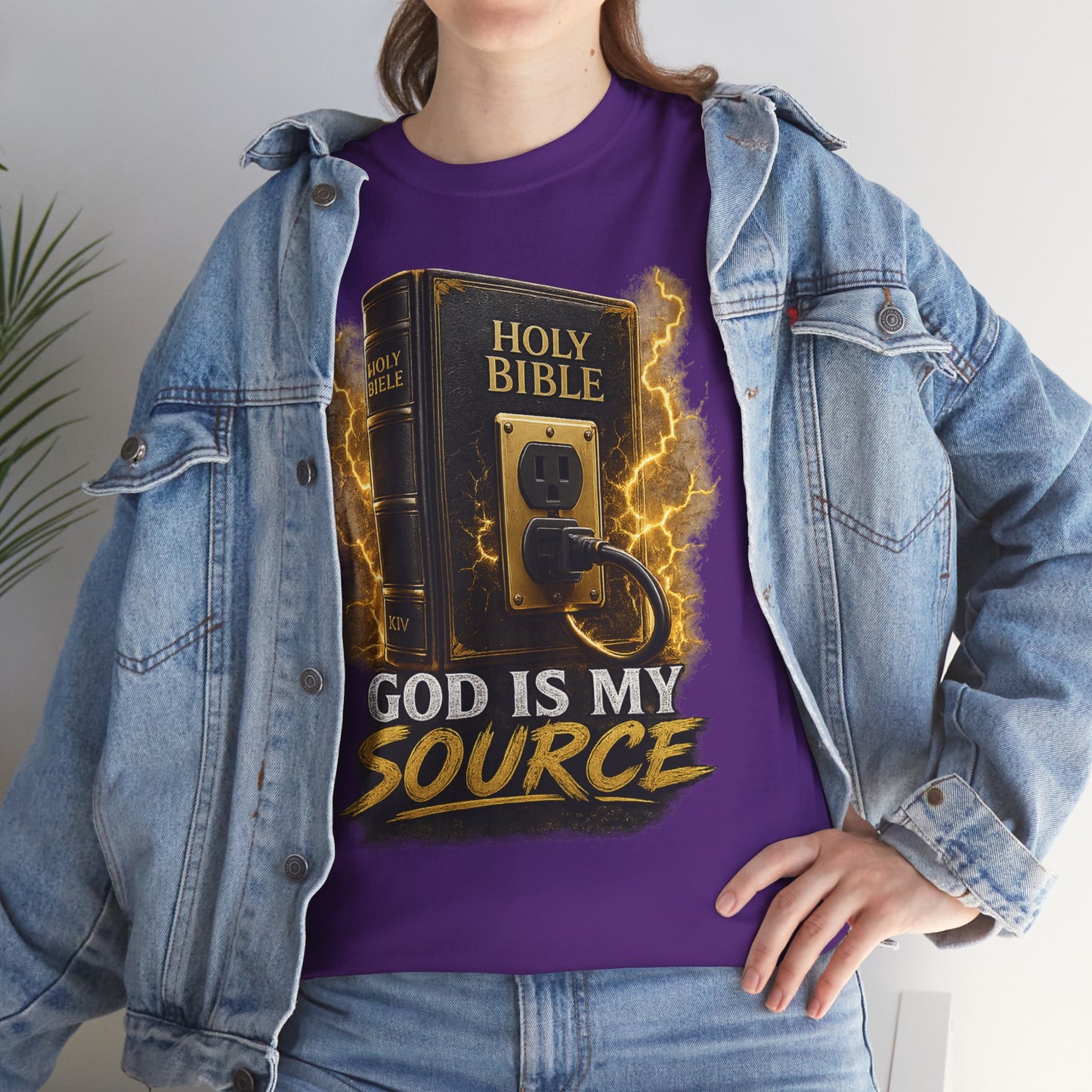 God Is My Source T-Shirt | Holy Bible Power Outlet Christian Tee | Unisex Heavy Cotton Tee