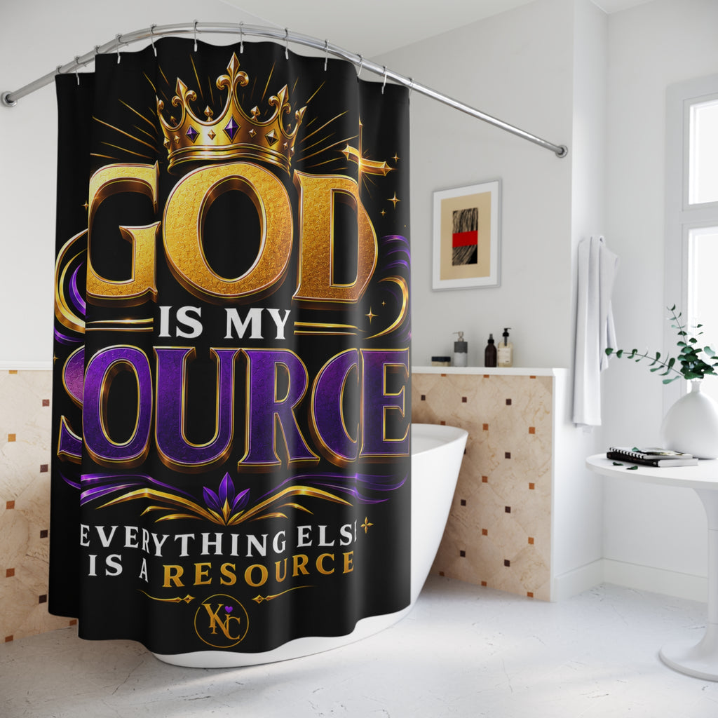 God Is My Source Shower Curtain | Christian Bathroom Decor | Inspirational Faith Bath Curtain | Religious Home Decor