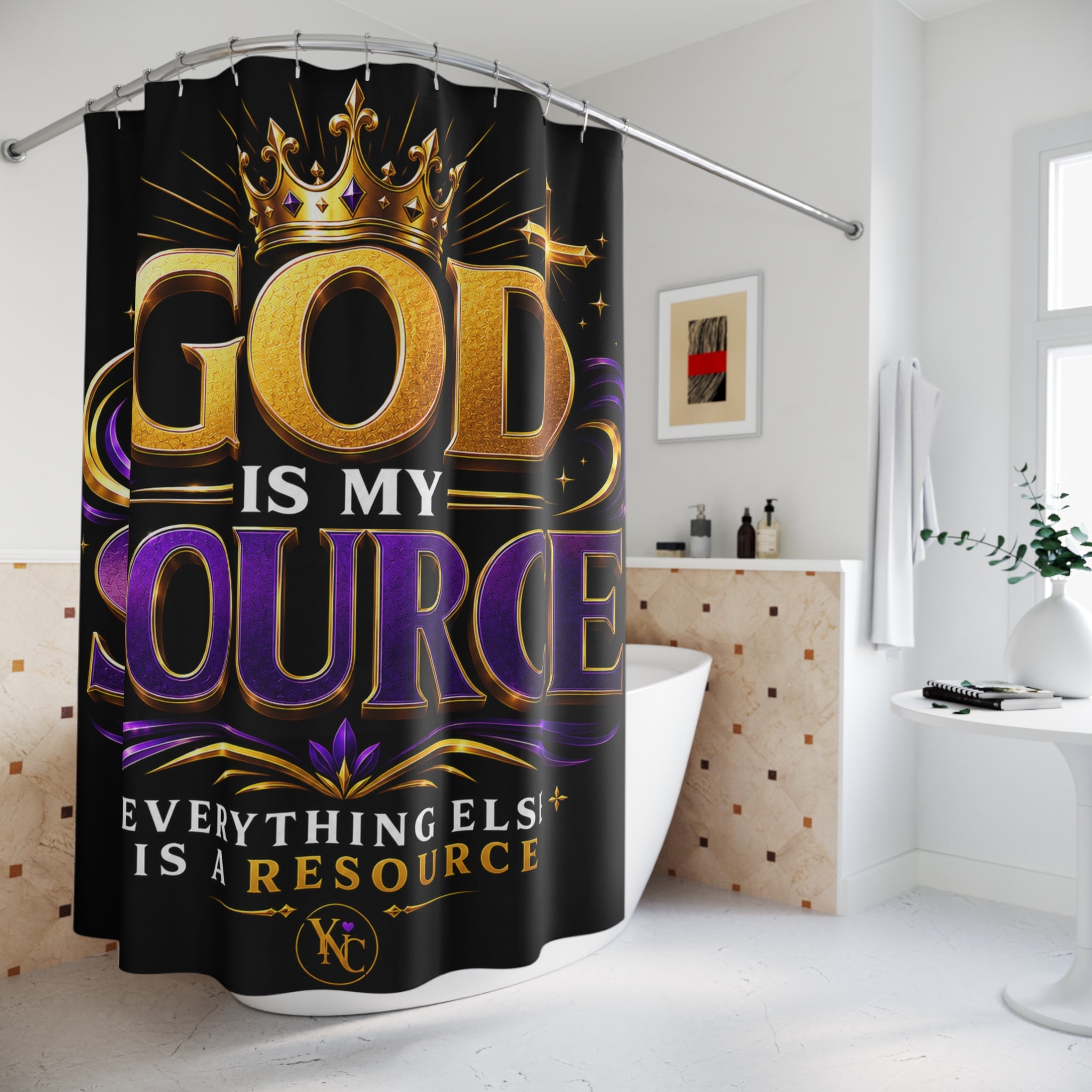 God Is My Source Shower Curtain | Christian Bathroom Decor | Inspirational Faith Bath Curtain | Religious Home Decor