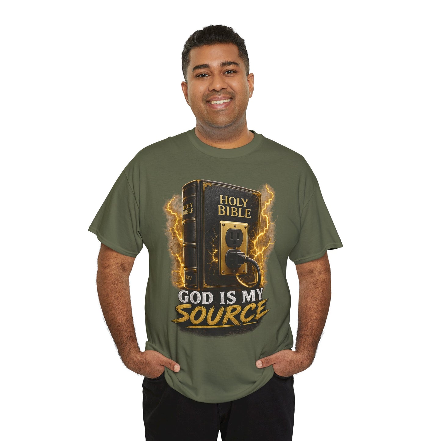 God Is My Source T-Shirt | Holy Bible Power Outlet Christian Tee | Unisex Heavy Cotton Tee