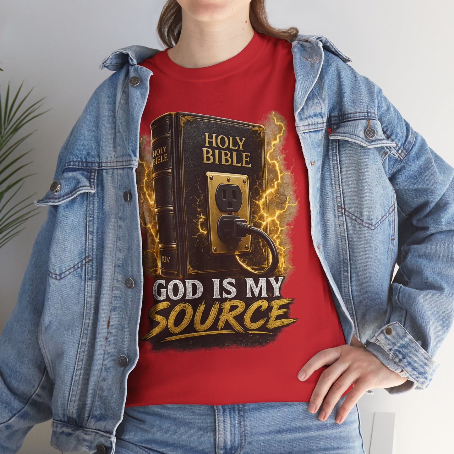 God Is My Source T-Shirt | Holy Bible Power Outlet Christian Tee | Unisex Heavy Cotton Tee