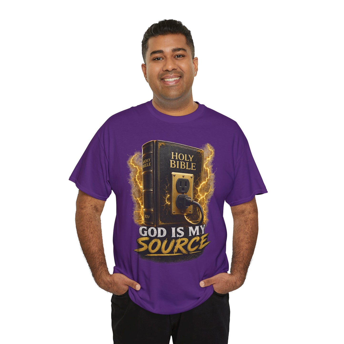 God Is My Source T-Shirt | Holy Bible Power Outlet Christian Tee | Unisex Heavy Cotton Tee