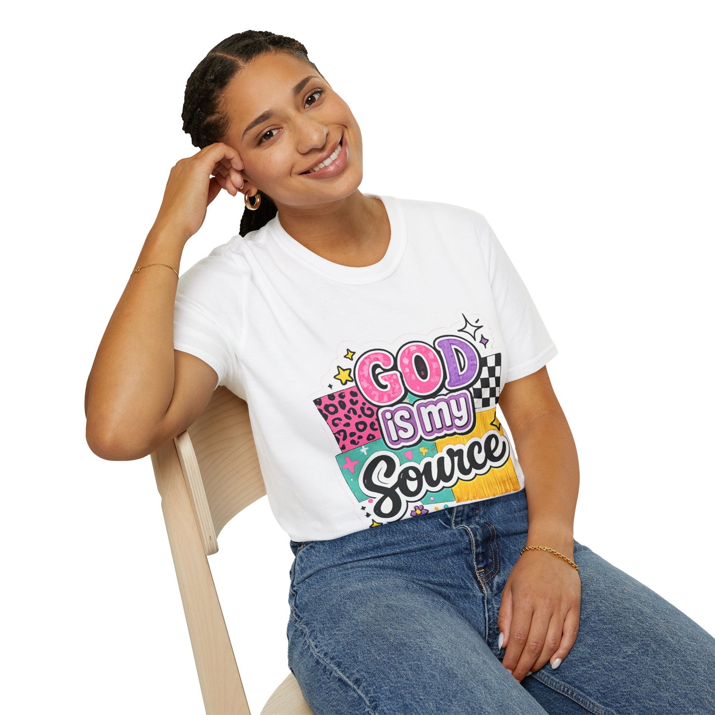 God Is My Source T‑Shirt — Colorful Faith Graphic Tee--Retro Christian Graphic Tee