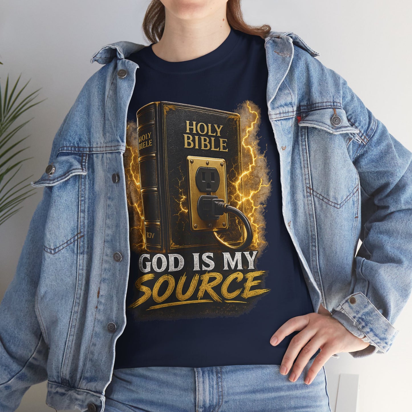 God Is My Source T-Shirt | Holy Bible Power Outlet Christian Tee | Unisex Heavy Cotton Tee
