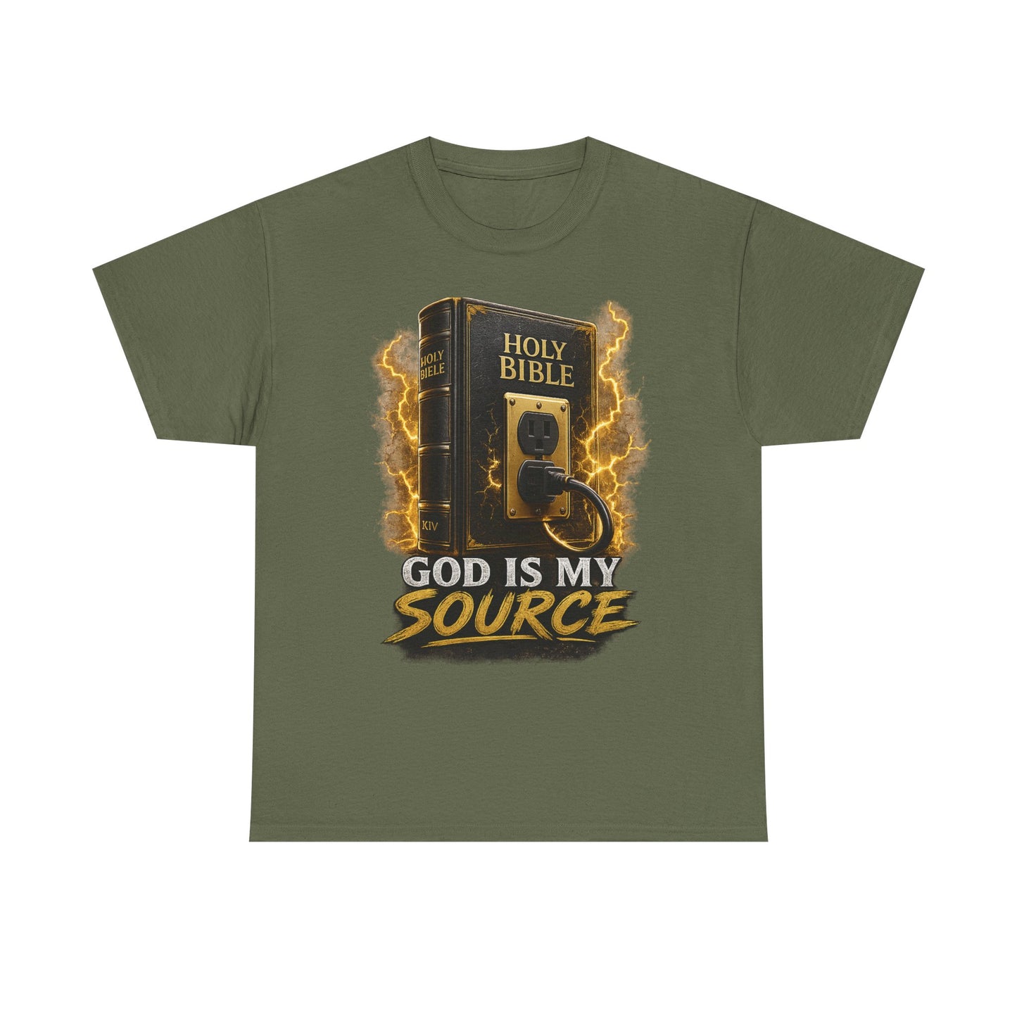 God Is My Source T-Shirt | Holy Bible Power Outlet Christian Tee | Unisex Heavy Cotton Tee