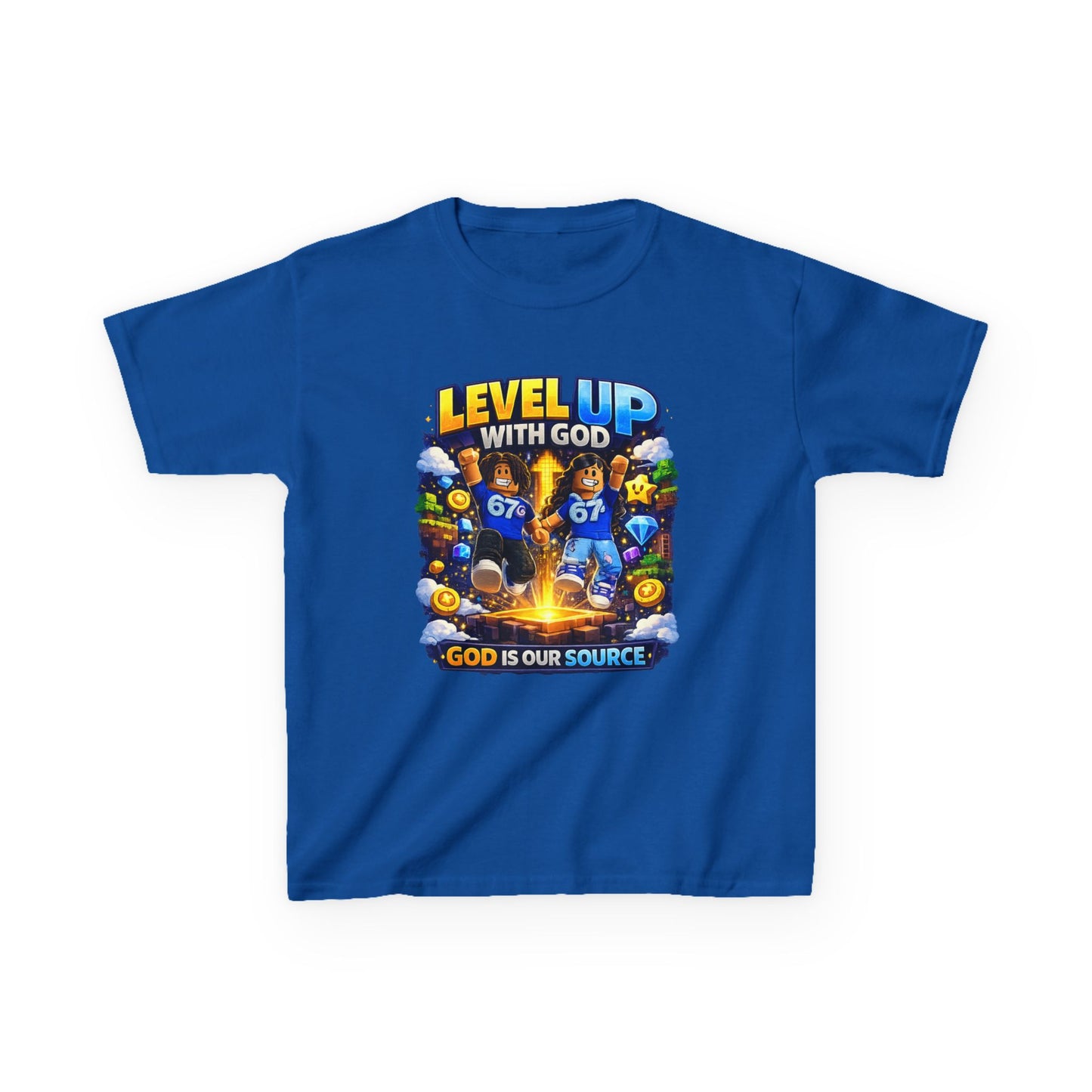 Level Up With God™ Kids Personalized Christian T-Shirt | Upload Your Own Avatar | Faith-Based Custom Tee