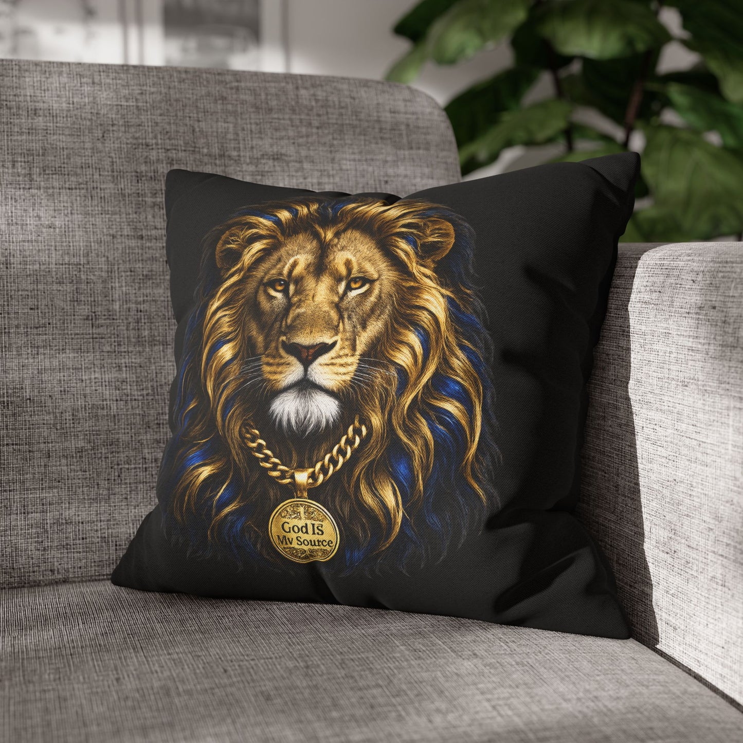 God Is My Source Lion Pillow Cover | Christian Decorative Throw Pillow Cover | Faith-Inspired Home Décor | Double-Sided Print