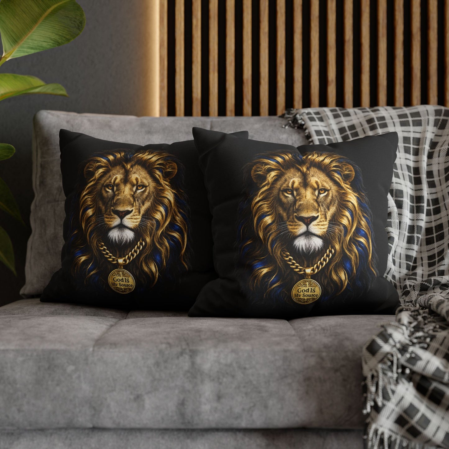 God Is My Source Lion Pillow Cover | Christian Decorative Throw Pillow Cover | Faith-Inspired Home Décor | Double-Sided Print