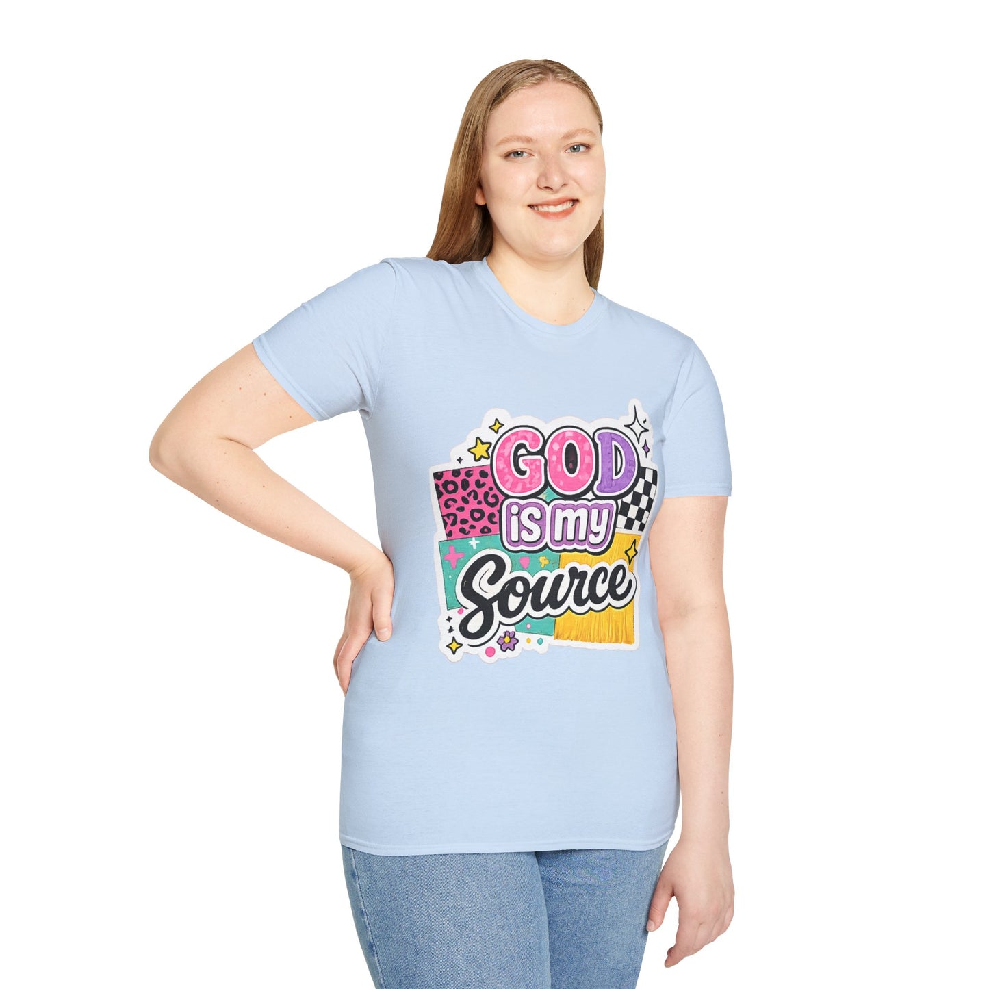 God Is My Source T‑Shirt — Colorful Faith Graphic Tee--Retro Christian Graphic Tee
