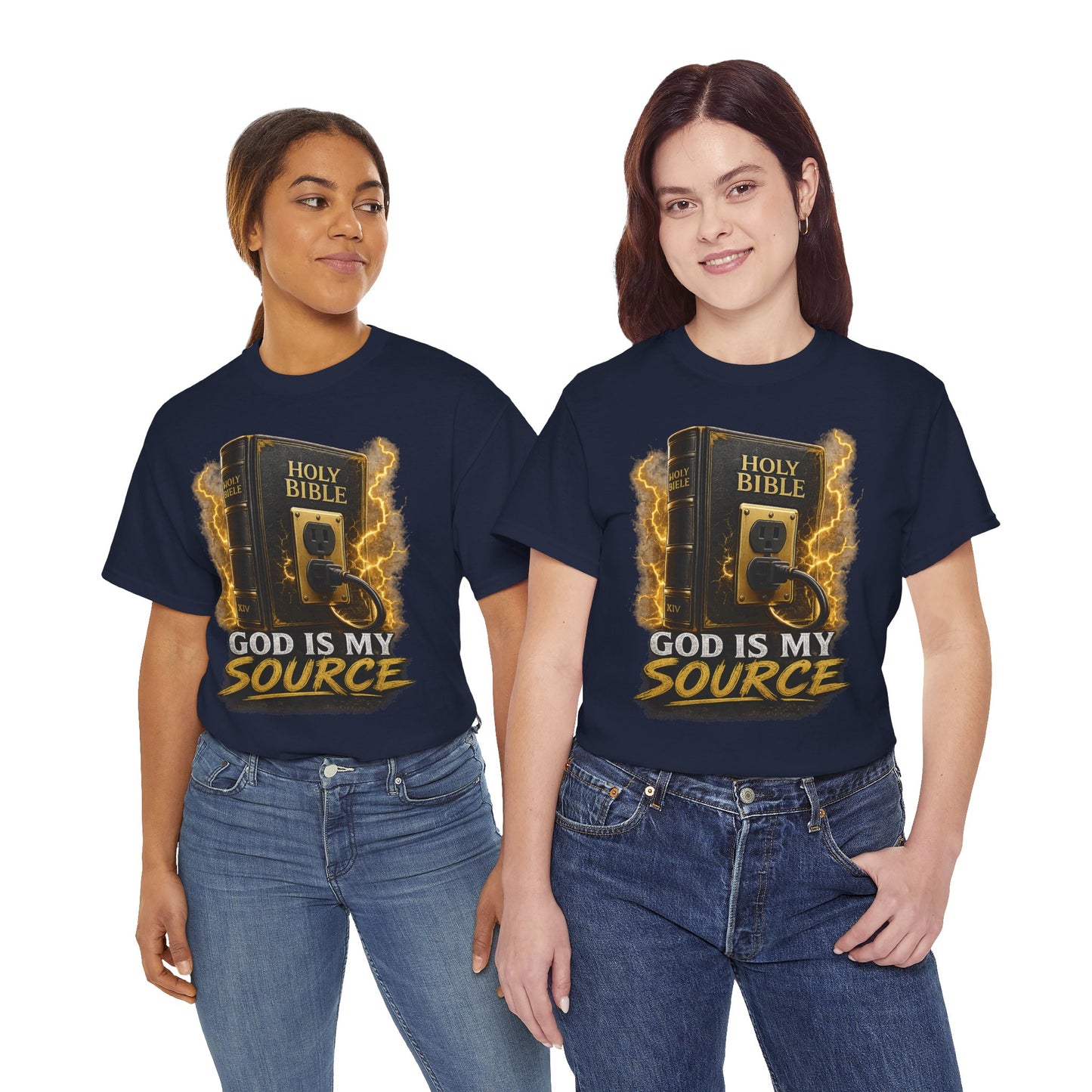 God Is My Source T-Shirt | Holy Bible Power Outlet Christian Tee | Unisex Heavy Cotton Tee