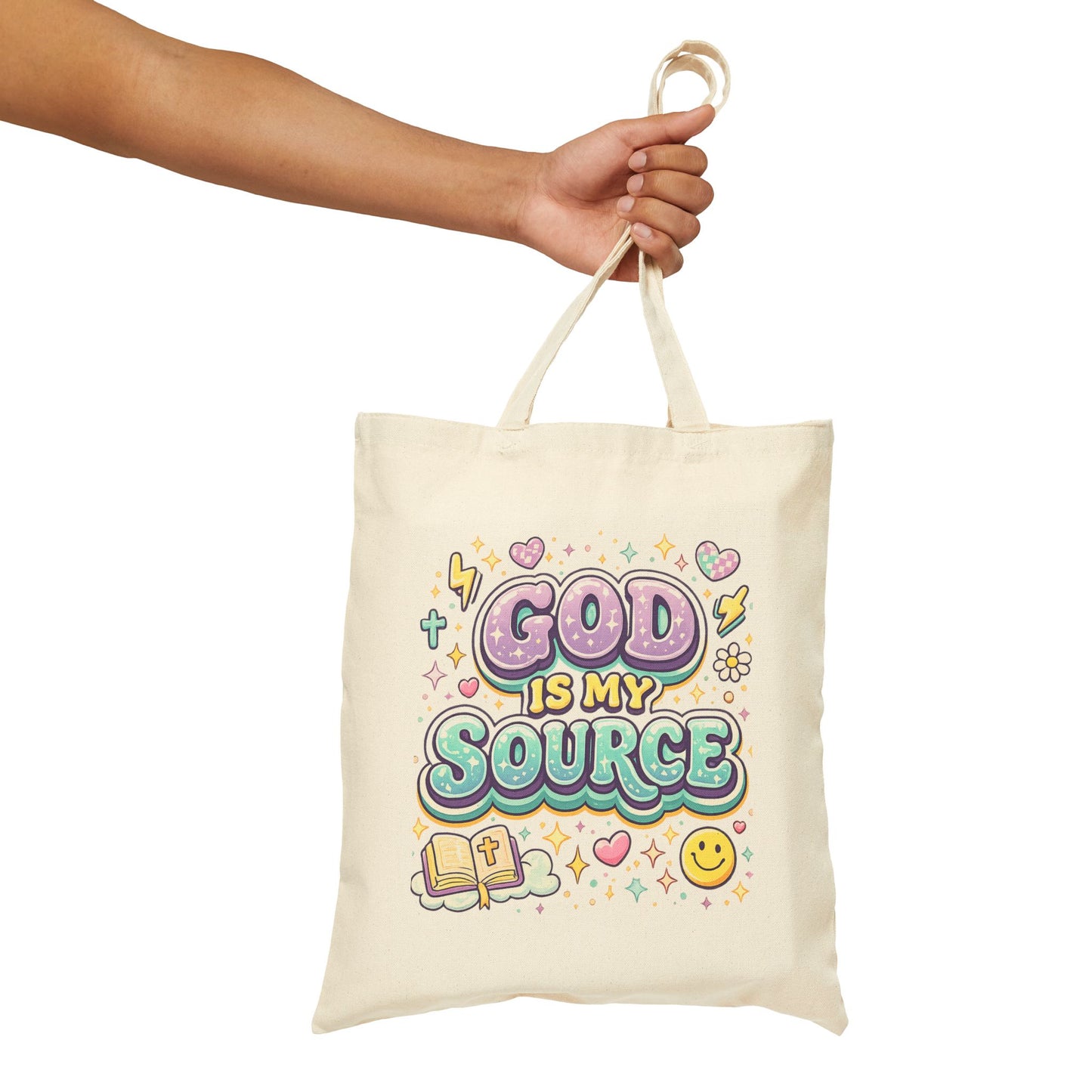 God Is My Source Tote Bag | Faith Illustration | Bible | Cute Pastel Design