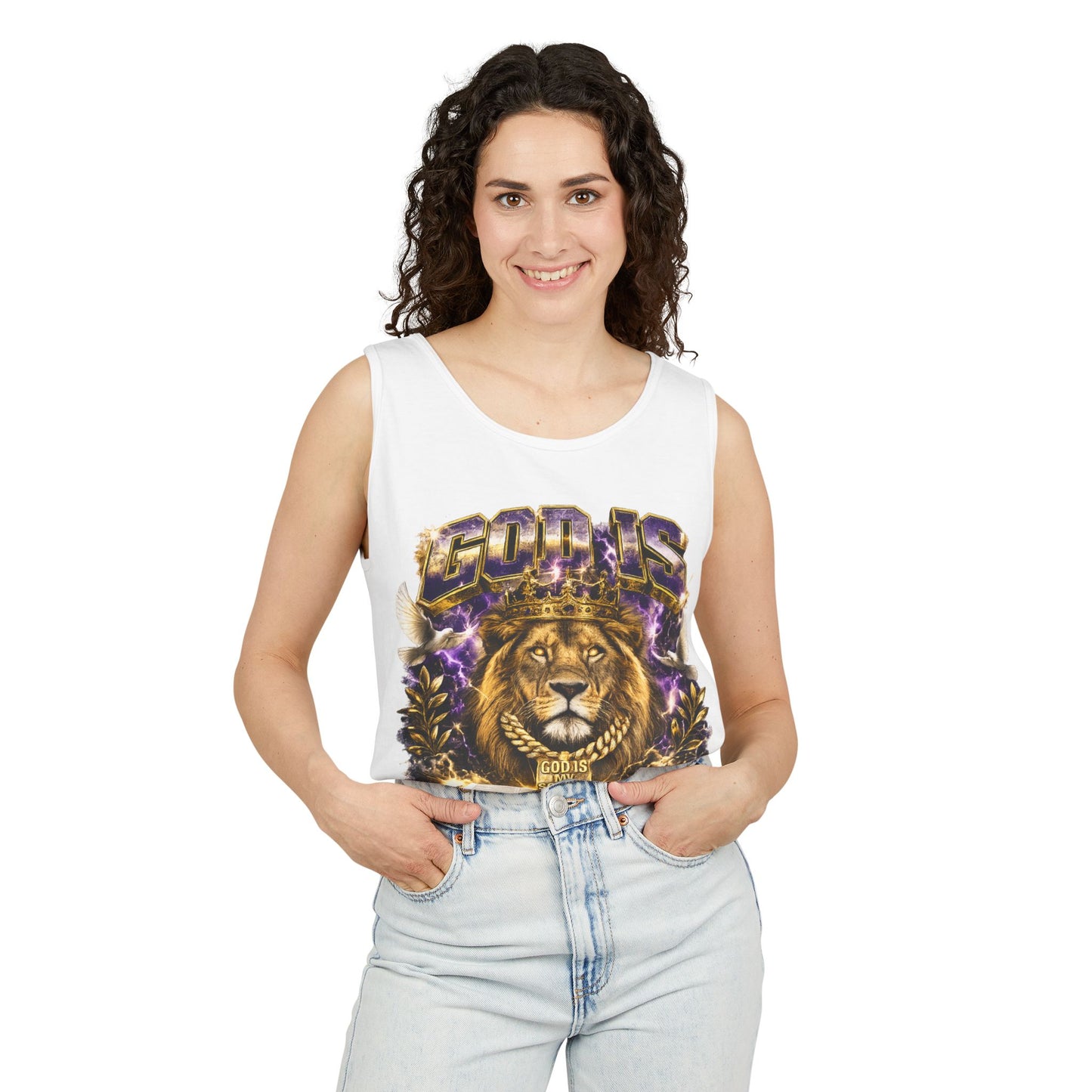 God Is My Stronghold Lion Tank Top — Christian Faith Graphic Tank