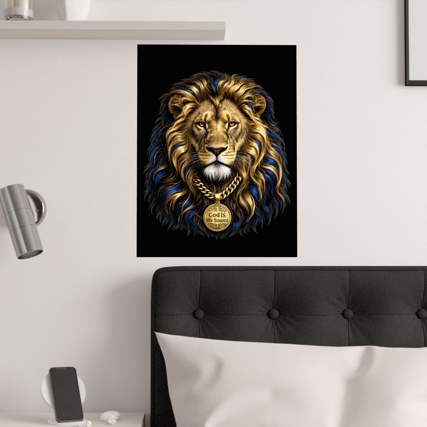 God Is My Source Lion Satin Poster | Christian Wall Art