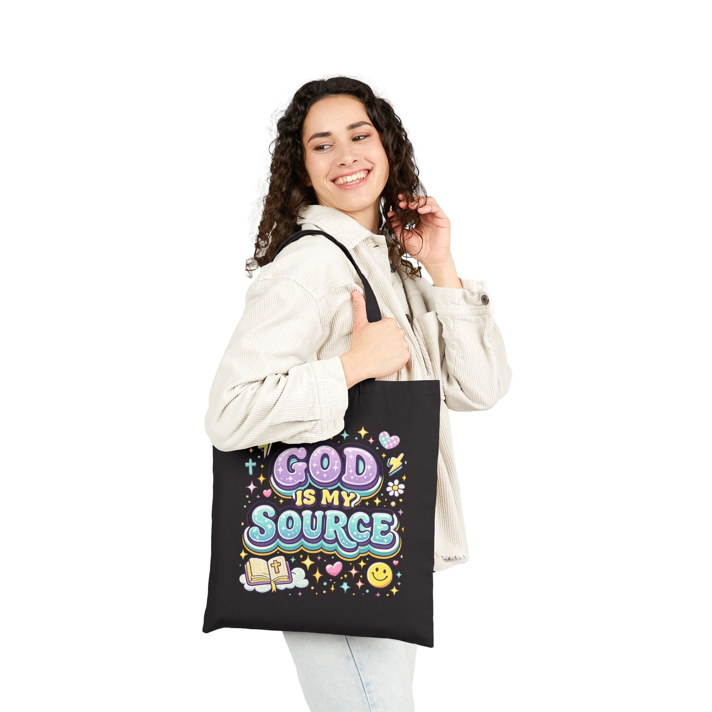 God Is My Source Tote Bag | Faith Illustration | Bible | Cute Pastel Design