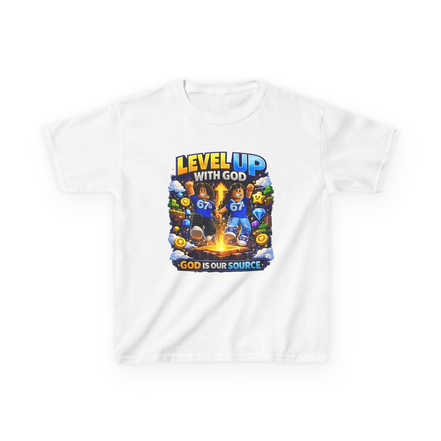 Level Up With God™ Kids Personalized Christian T-Shirt | Upload Your Own Avatar | Faith-Based Custom Tee