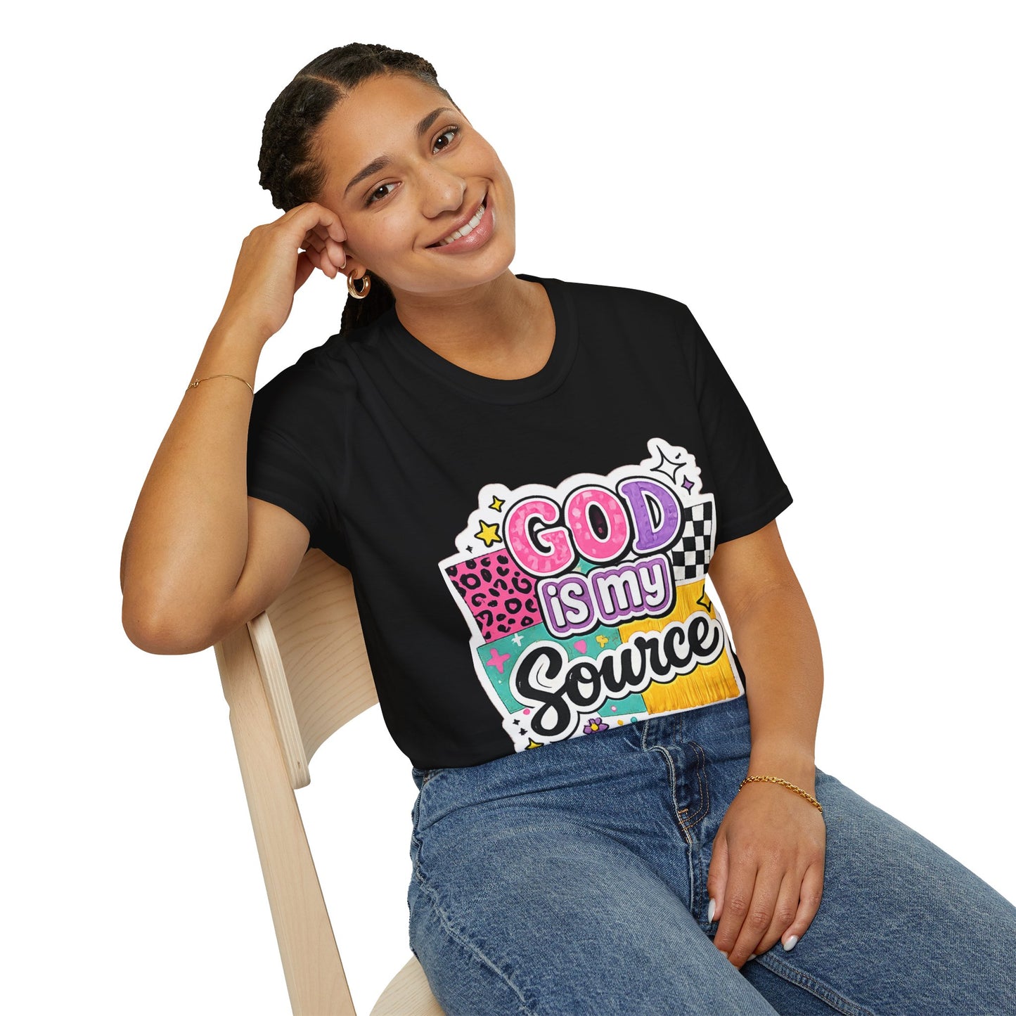 God Is My Source T‑Shirt — Colorful Faith Graphic Tee--Retro Christian Graphic Tee