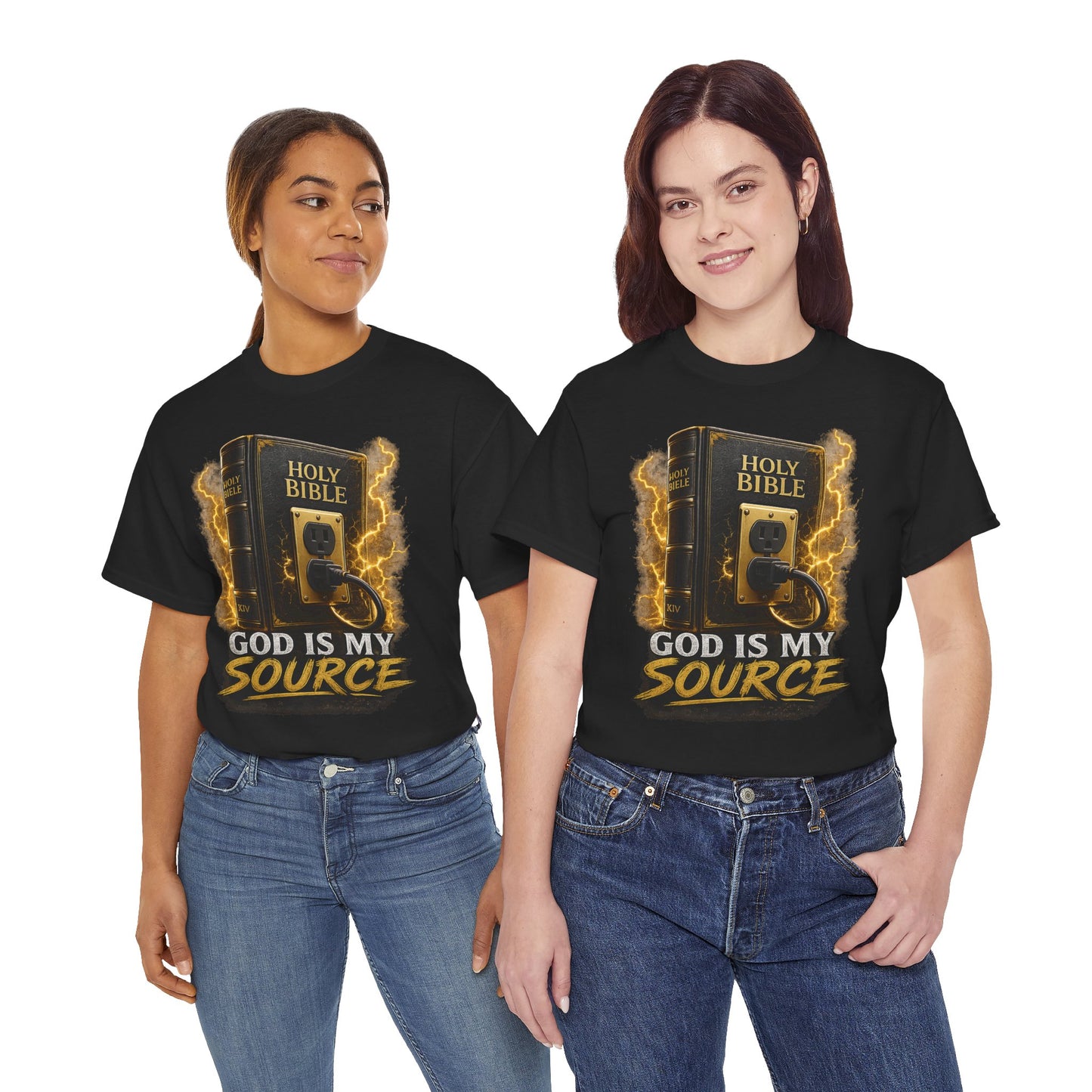 God Is My Source T-Shirt | Holy Bible Power Outlet Christian Tee | Unisex Heavy Cotton Tee