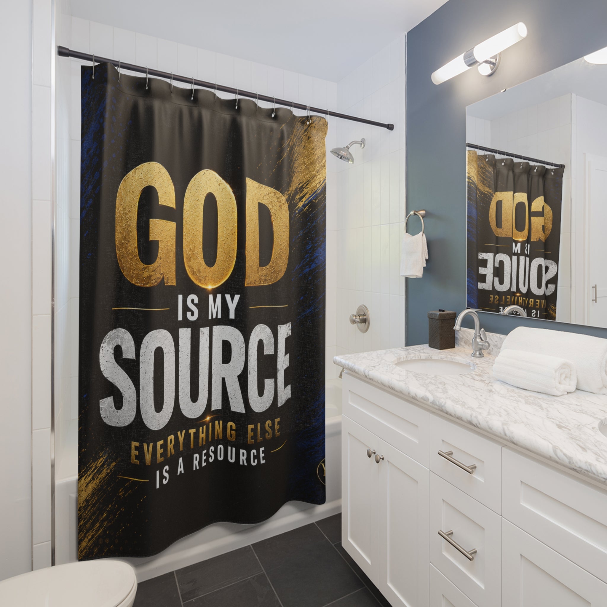 God Is My Source Shower Curtain | Christian Bathroom Decor | Inspirational Faith Bath Curtain | Religious Home Decor