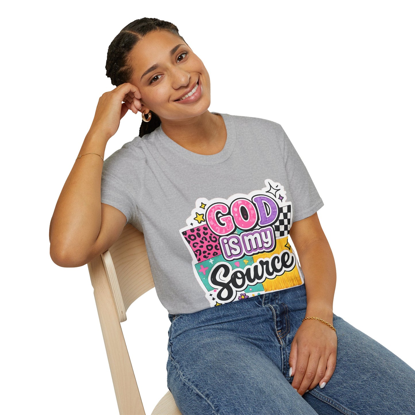 God Is My Source T‑Shirt — Colorful Faith Graphic Tee--Retro Christian Graphic Tee