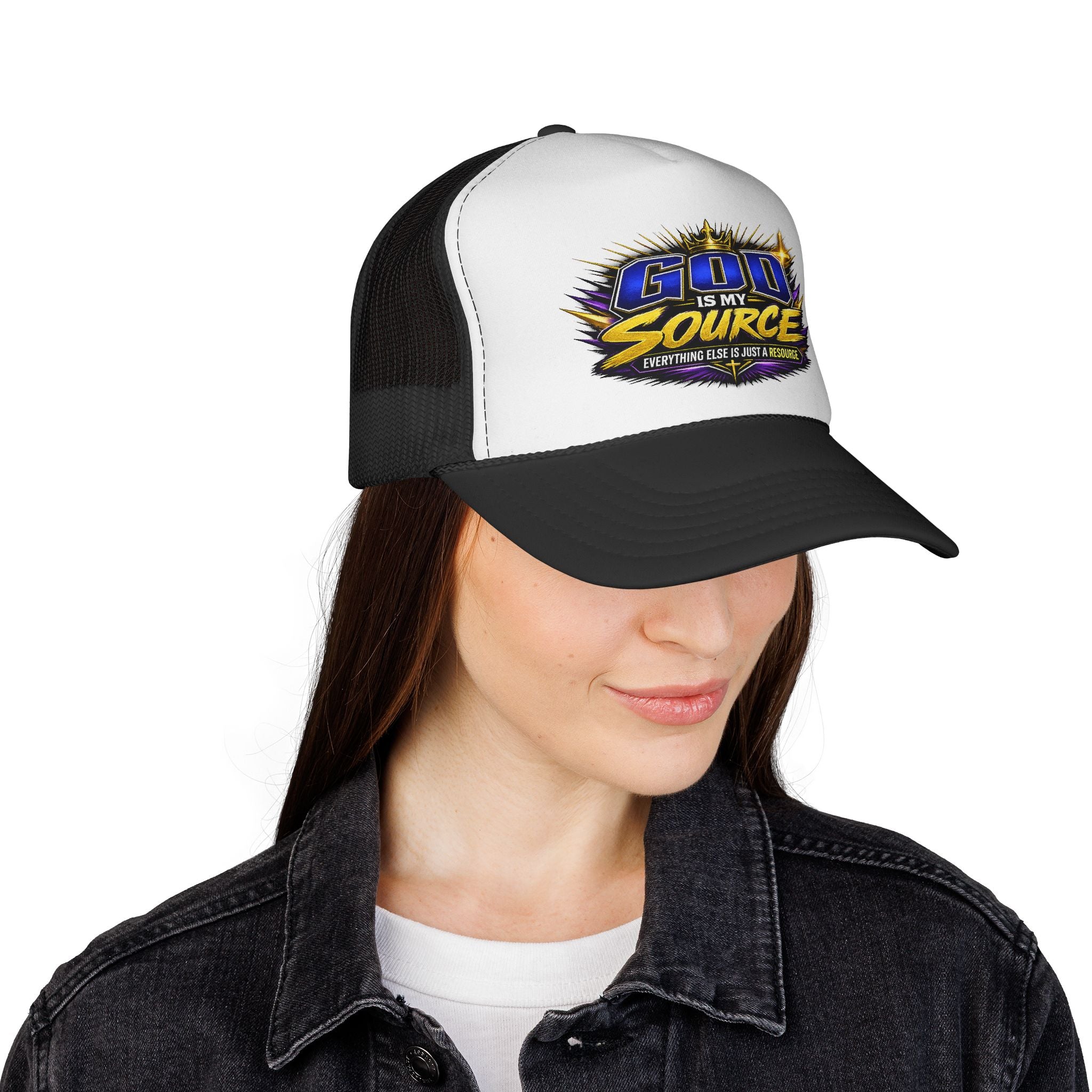 God Is My Source Christian Trucker Hat | Adjustable Mesh Snapback Cap for Men & Women