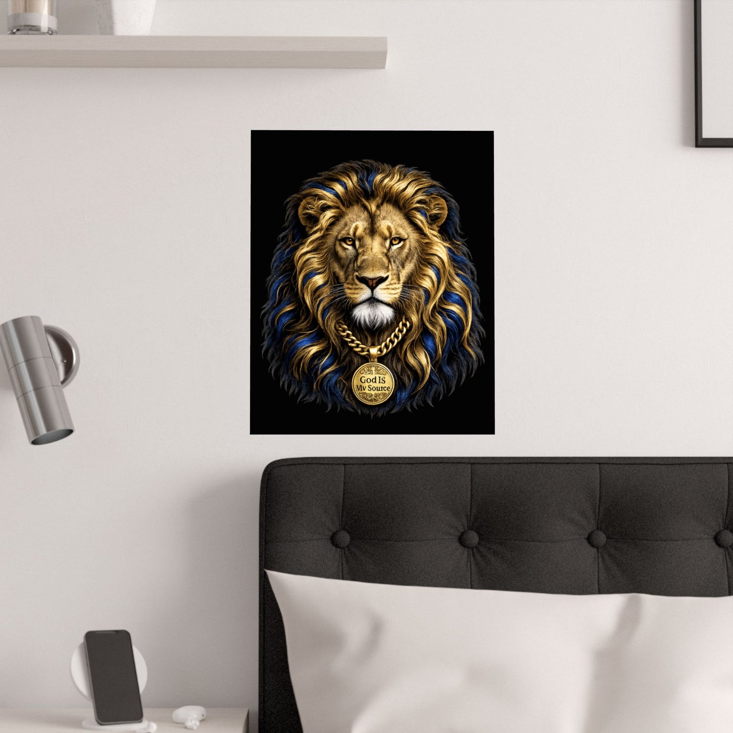 God Is My Source Lion Satin Poster | Christian Wall Art