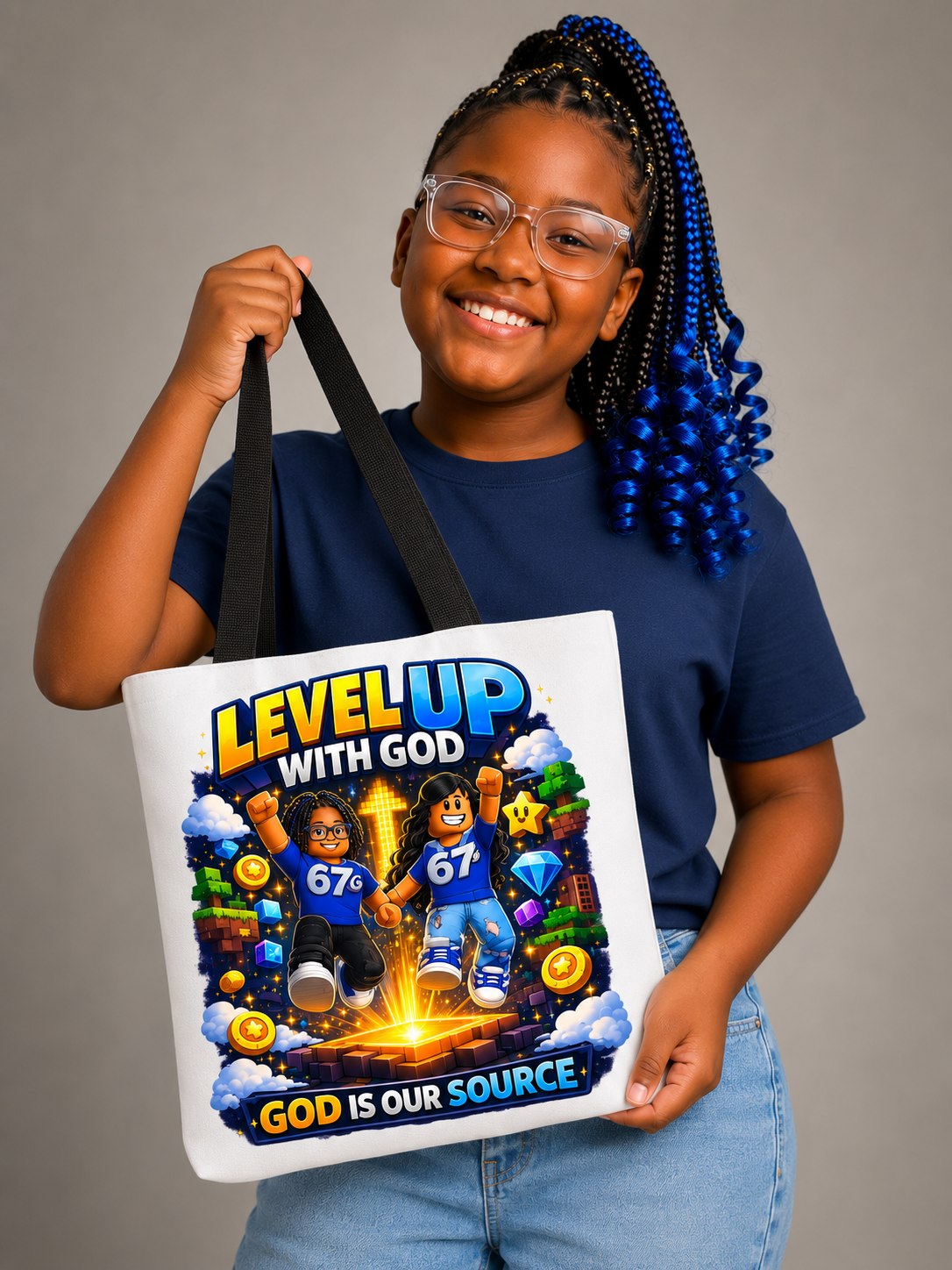 Level Up With God™ Personalized Kids Tote Bag — Upload Your Own Avatar
