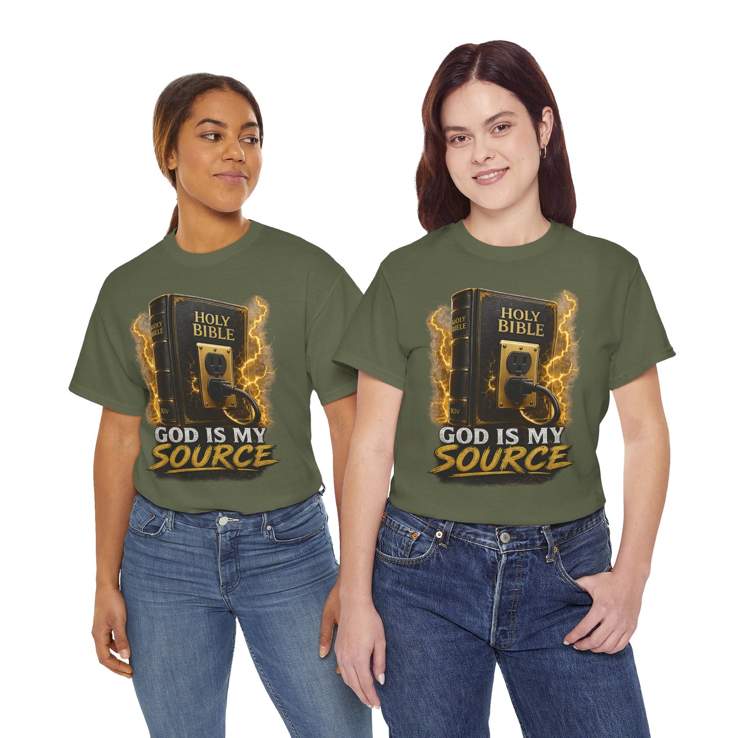 God Is My Source T-Shirt | Holy Bible Power Outlet Christian Tee | Unisex Heavy Cotton Tee
