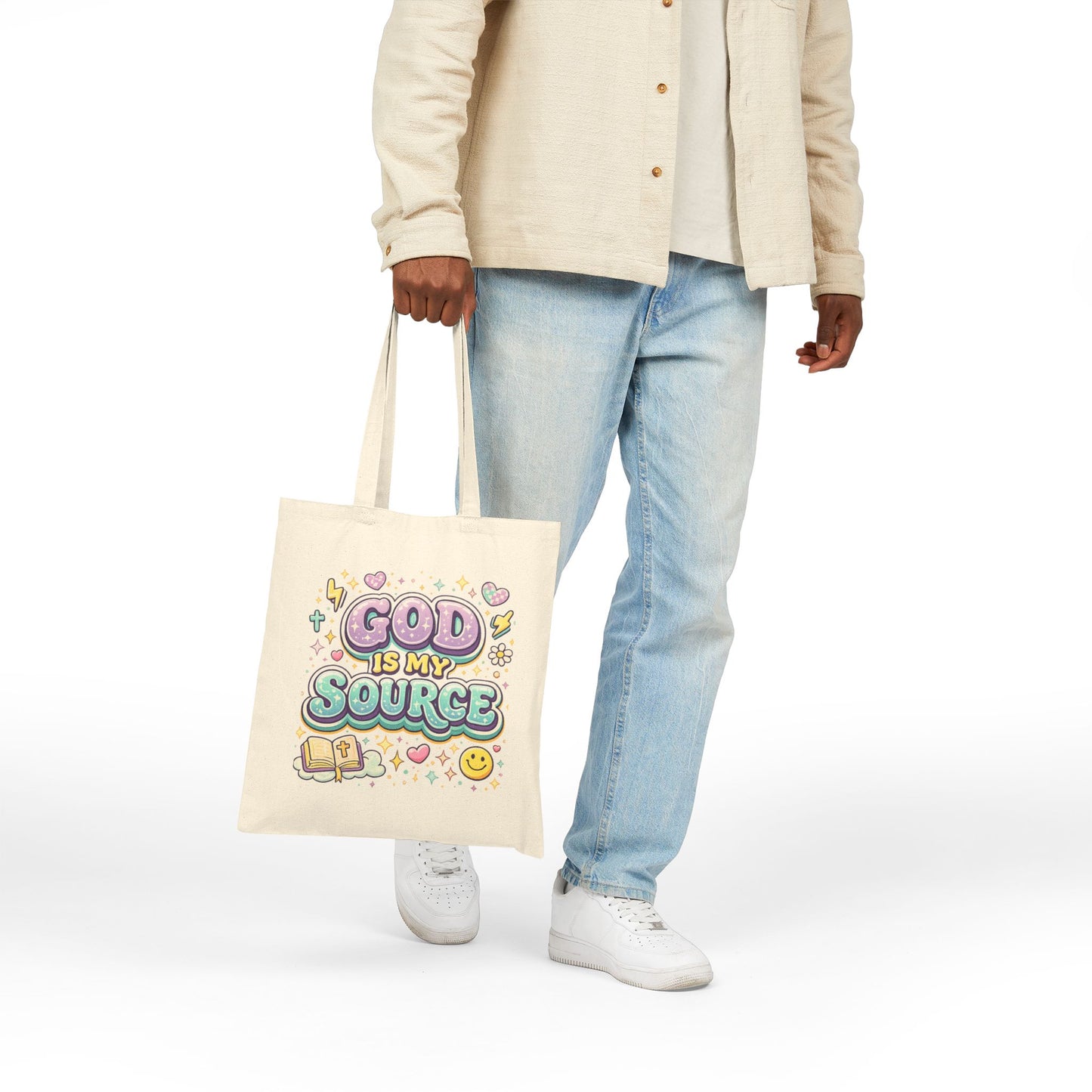 God Is My Source Tote Bag | Faith Illustration | Bible | Cute Pastel Design