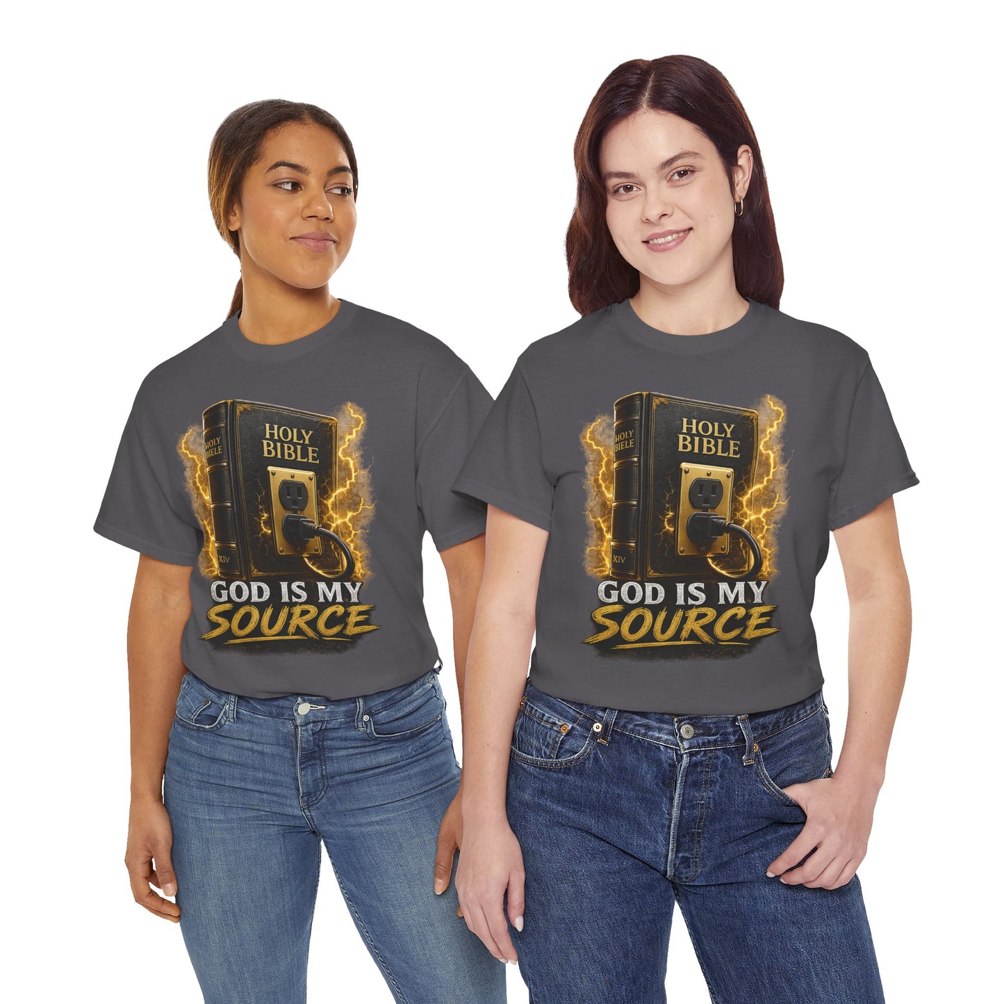 God Is My Source T-Shirt | Holy Bible Power Outlet Christian Tee | Unisex Heavy Cotton Tee
